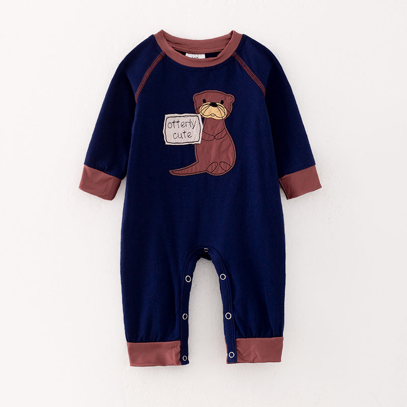 （In Stock L35-01-01）Baby Boys Fall Otter Applique Romper