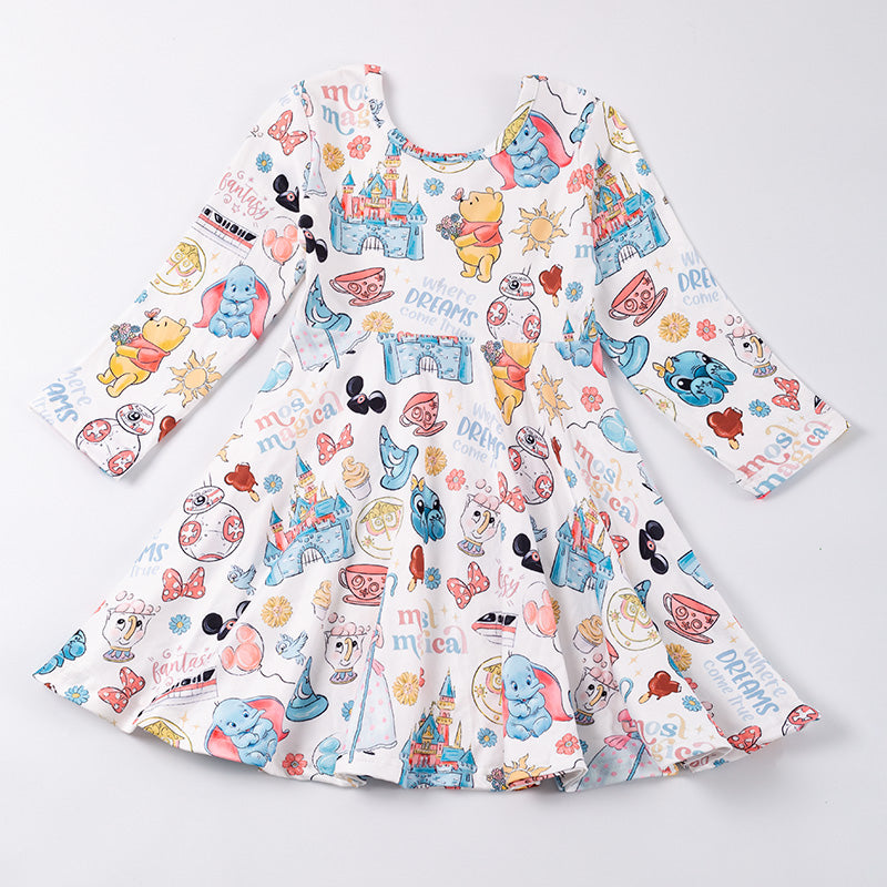 （Pre Order）Girls Fall Cartoon Print Milk Silk Dress