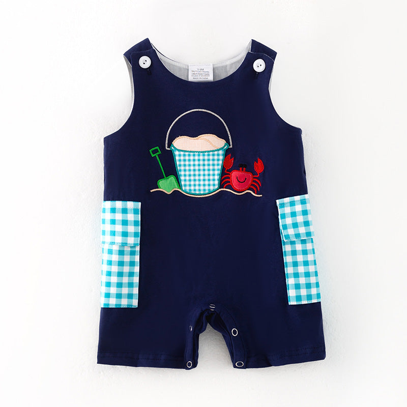 （In Stock）Toddler Boys Spring and Summer Seaside Applique Romper