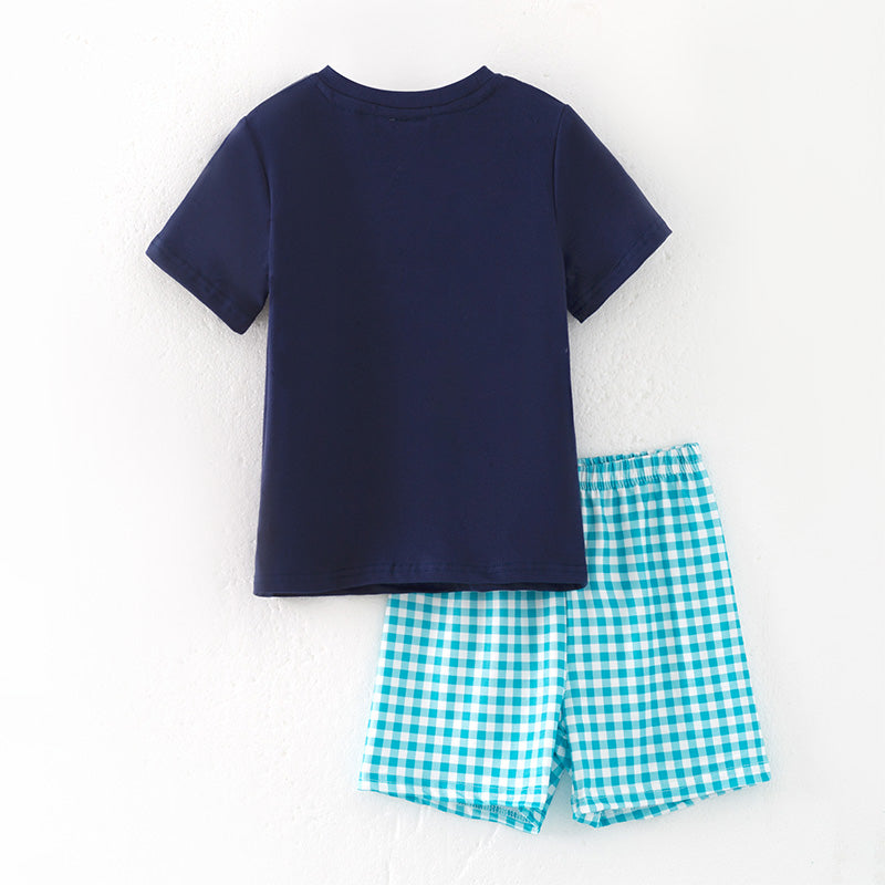 （In Stock）Boys Spring and Summer Seaside Applique Shorts Set