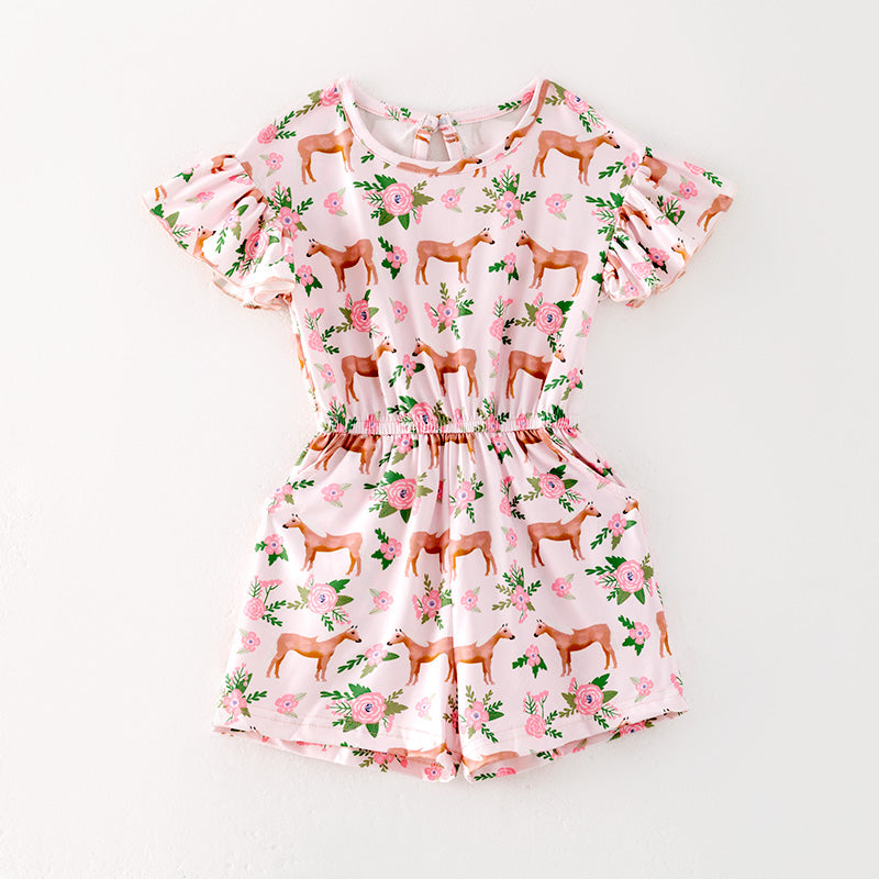 （In Stock）Girls Spring and Summer Deer Print Jumpsuit