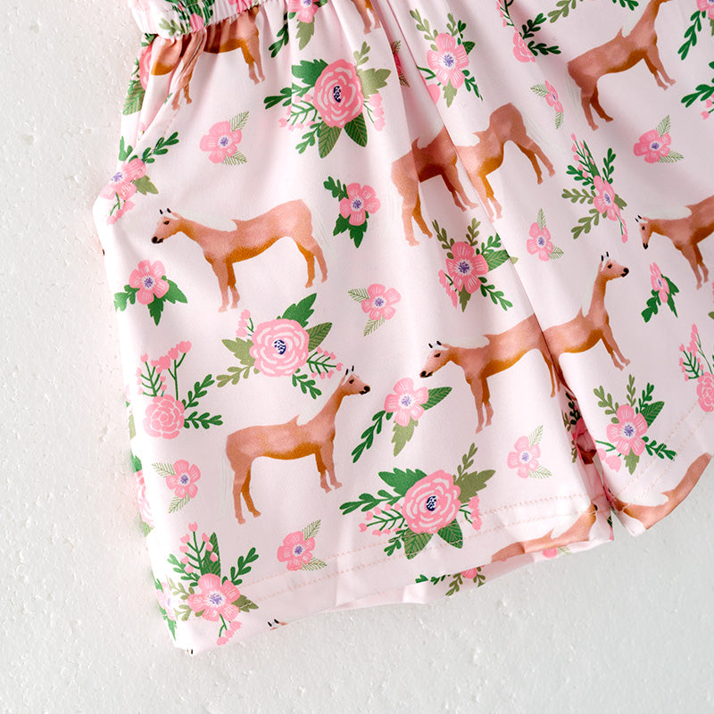 （In Stock）Girls Spring and Summer Deer Print Jumpsuit