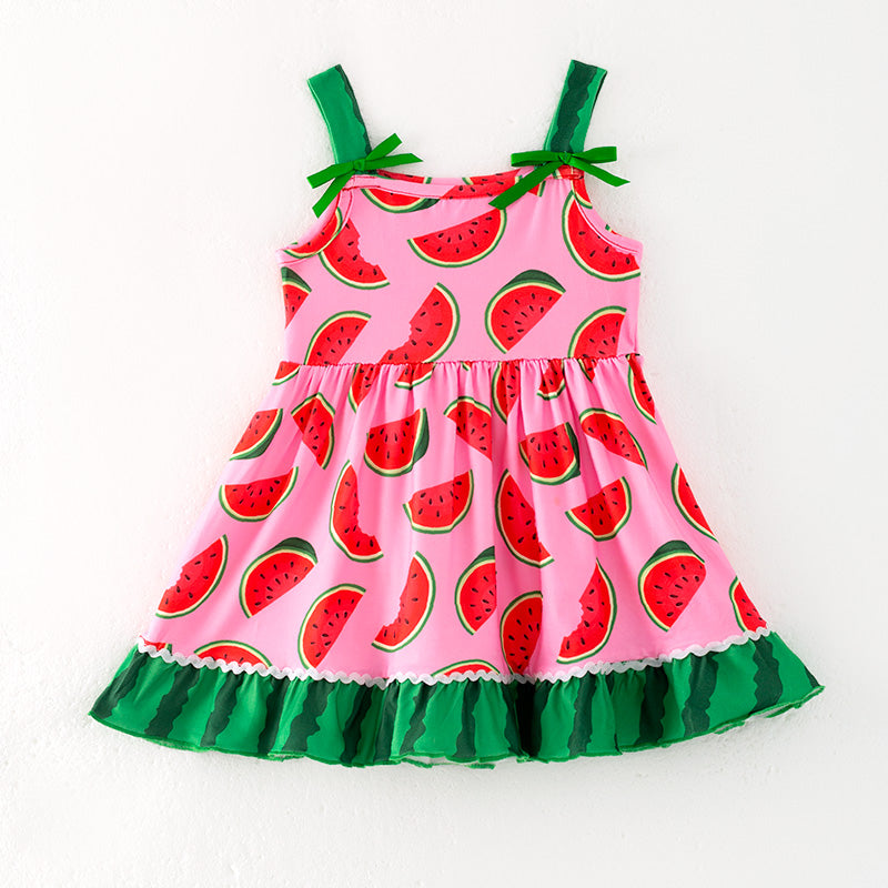 （In Stock）Girls Spring and Summer Watermelon Print Slip Dress