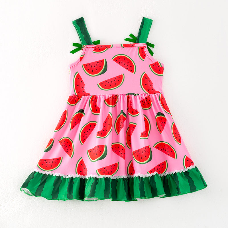 （In Stock）Girls Spring and Summer Watermelon Print Slip Dress