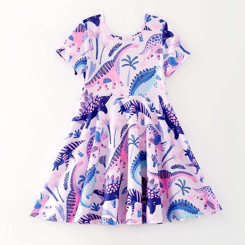 （In Stock）Girls Spring and Summer Dinosaur Print Dress