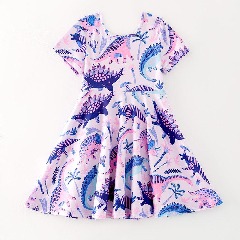 （In Stock）Girls Spring and Summer Dinosaur Print Dress