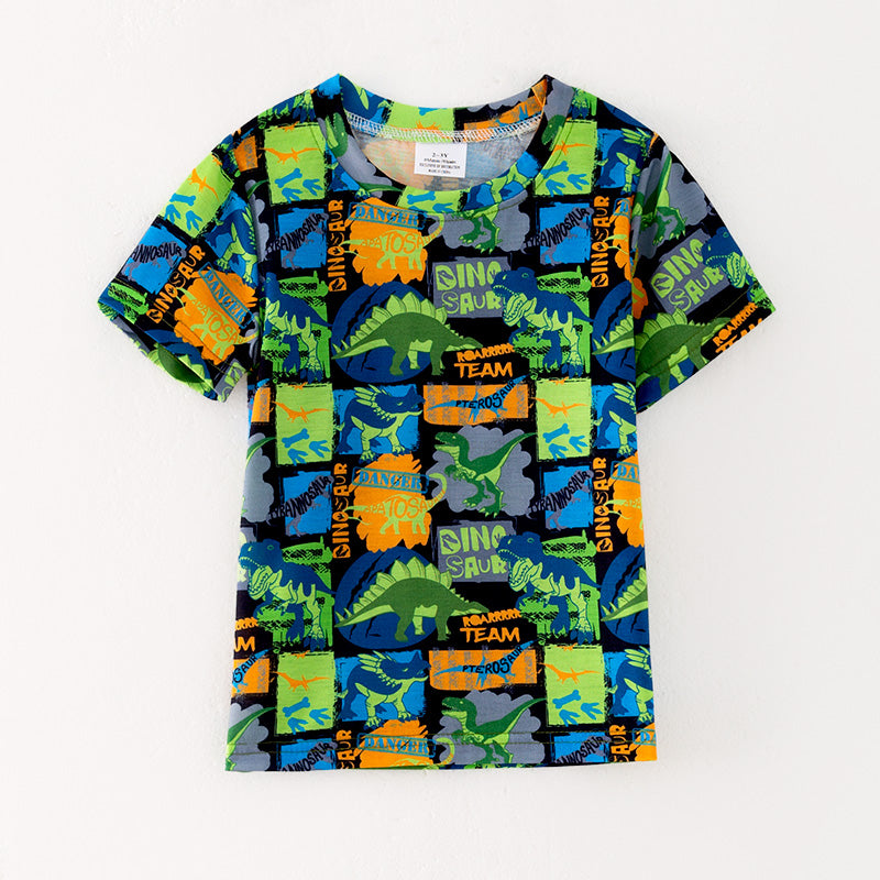 （In Stock）Boys Spring and Summer Dinosaur Print Top