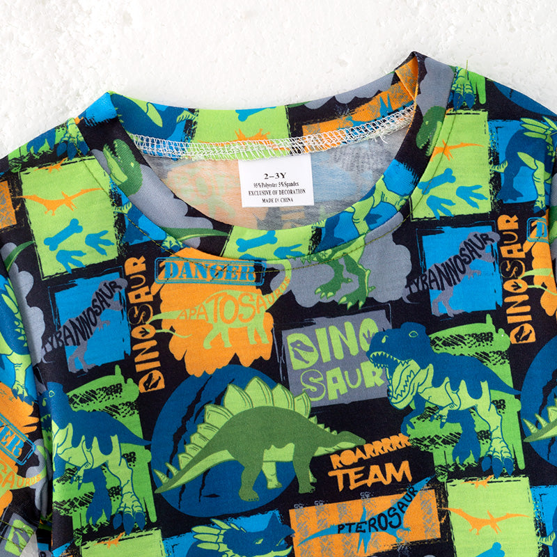 （In Stock）Boys Spring and Summer Dinosaur Print Top