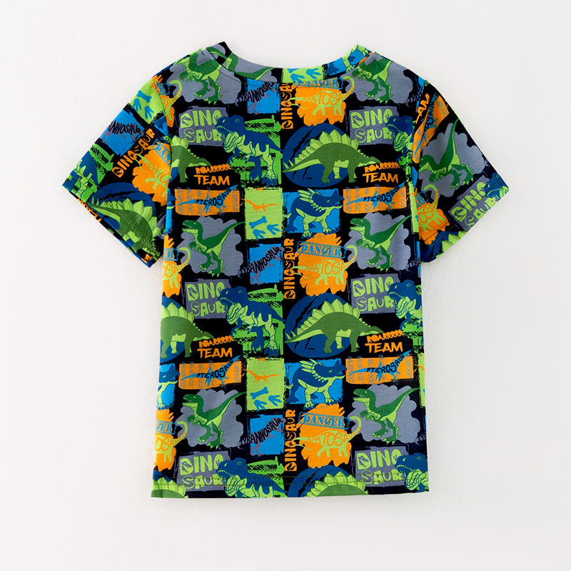 （In Stock）Boys Spring and Summer Dinosaur Print Top