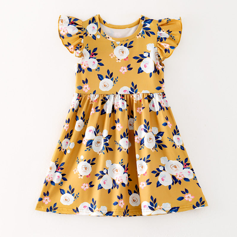 （In Stock）Girls Spring and Summer Floral Print Dress