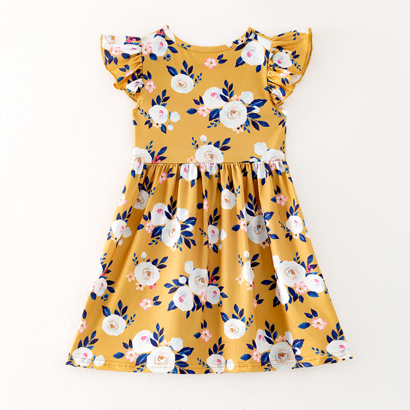 （In Stock）Girls Spring and Summer Floral Print Dress