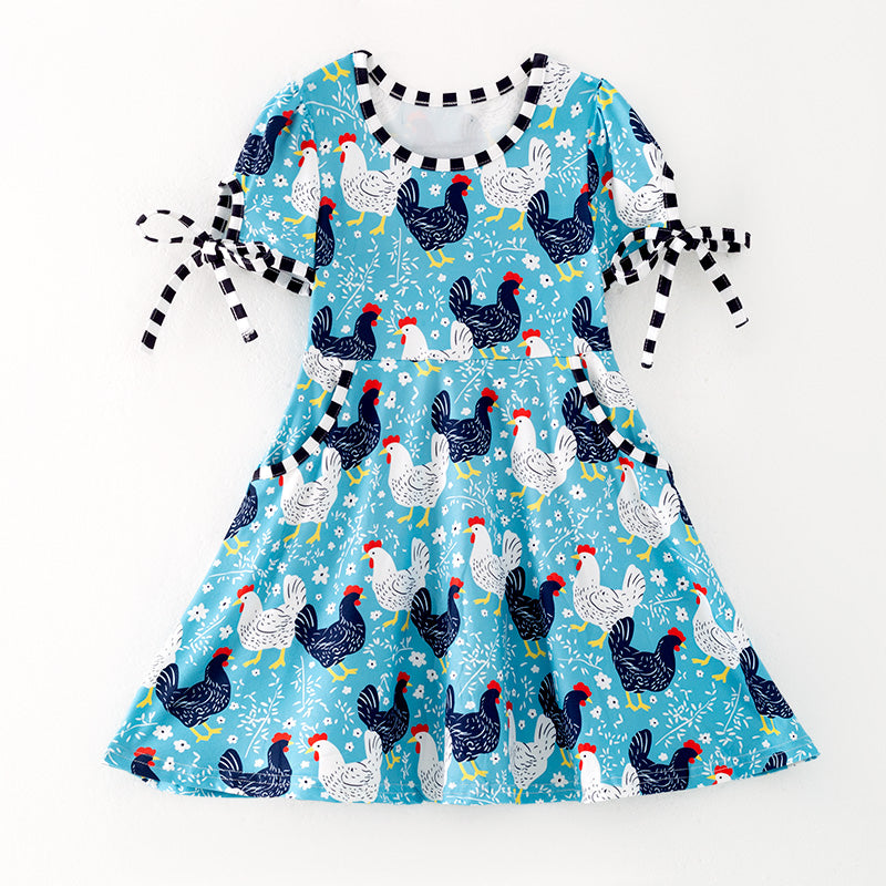 （In Stock）Girls Spring and Summer Chick Print Dress