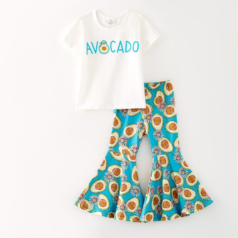 （In Stock）Girls Spring and Summer Avocado Print Outfit Set