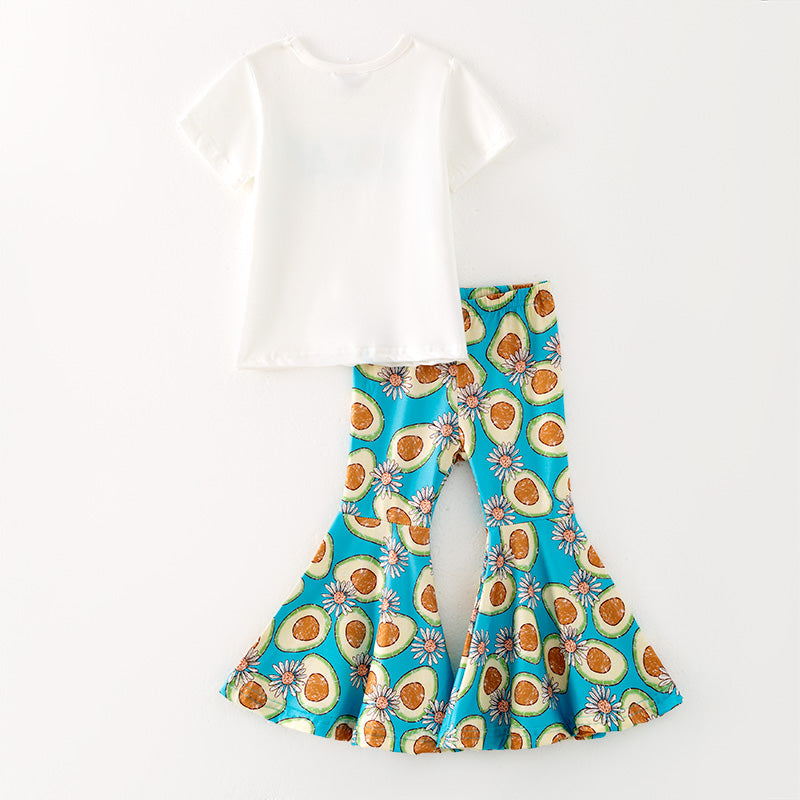 （In Stock）Girls Spring and Summer Avocado Print Outfit Set