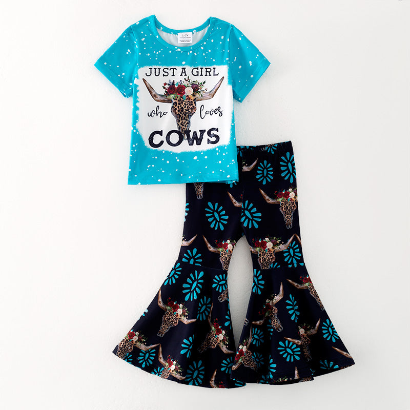 （In Stock）Girls Spring and Summer Cow Print Outfit Set