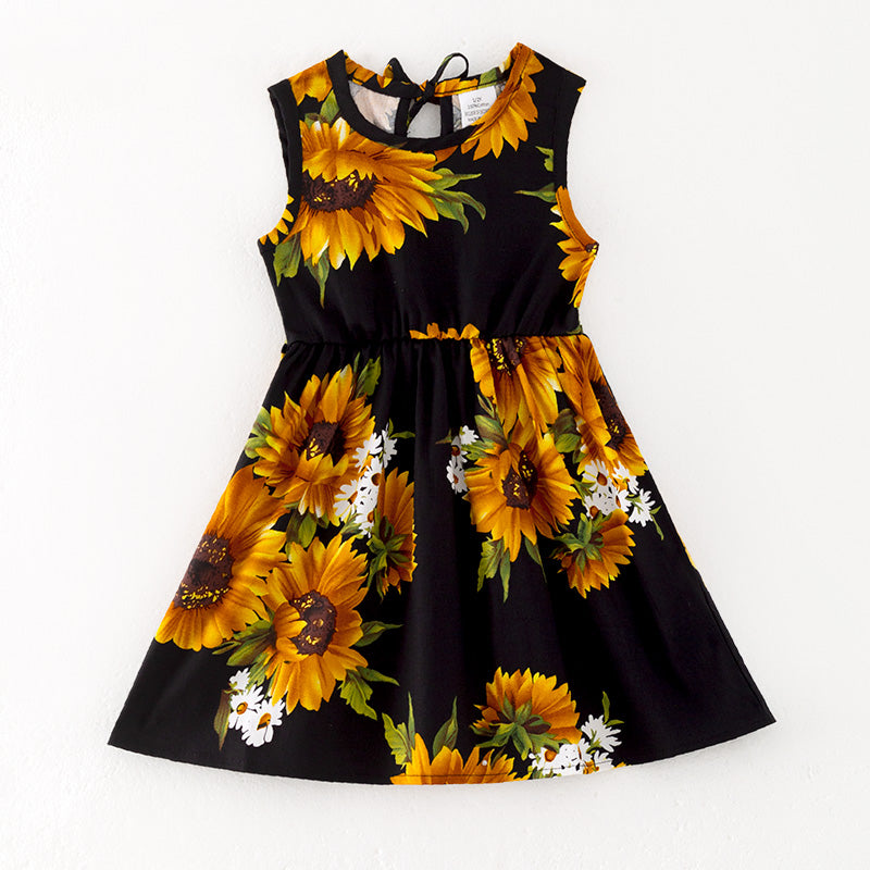 （In Stock）Girls Spring and Summer Sunflower Print Dress