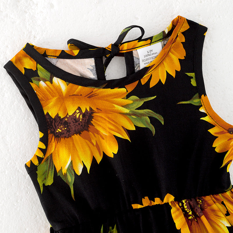 （In Stock）Girls Spring and Summer Sunflower Print Dress