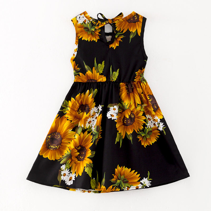 （In Stock）Girls Spring and Summer Sunflower Print Dress