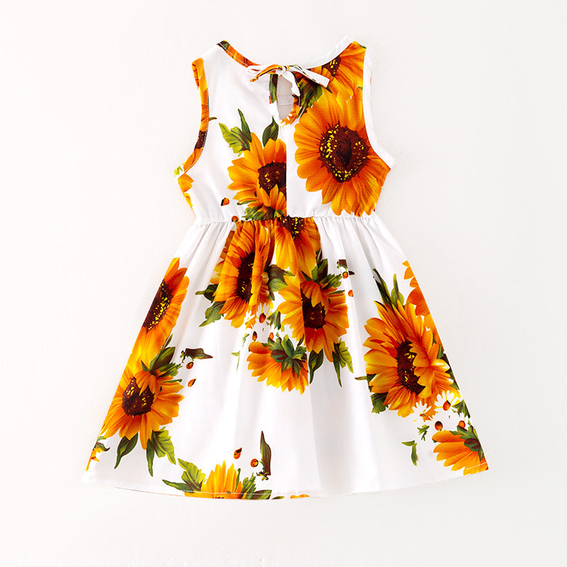 （In Stock）Girls Spring and Summer Sunflower Print Dress