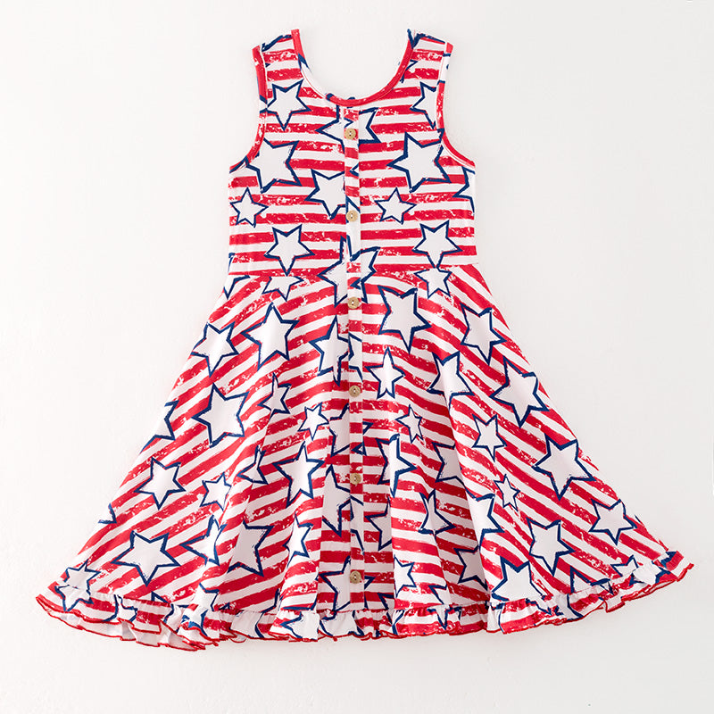 （In Stock）One Pack(8 Pieces total) Sale Girls Patriotic Print Dress