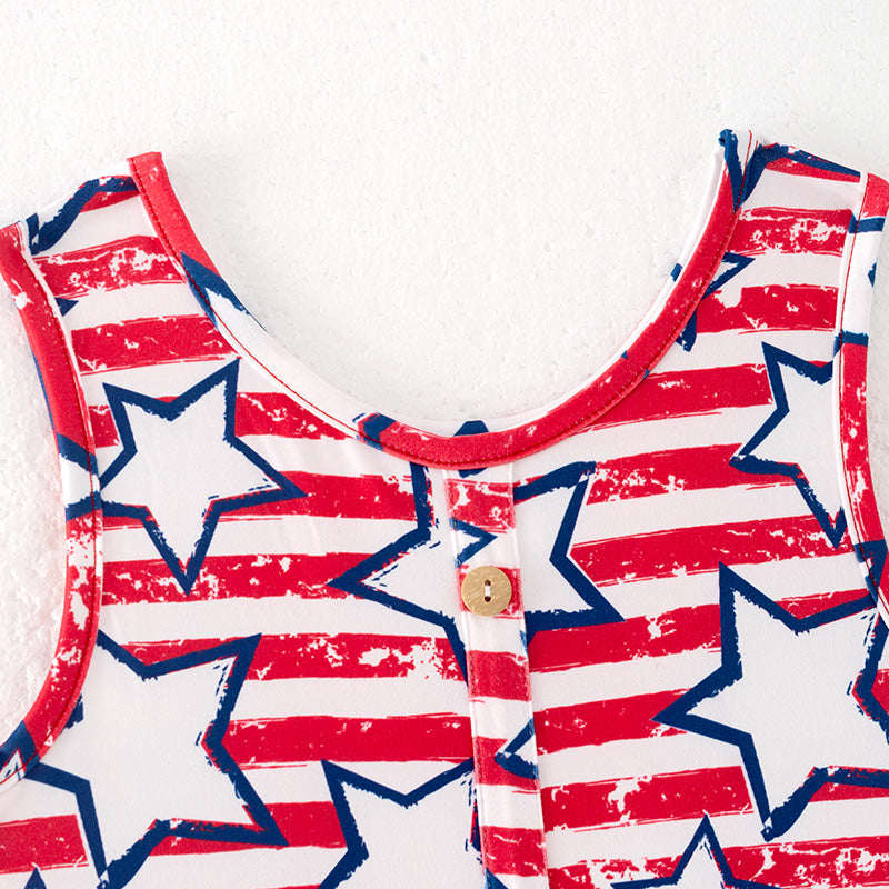 （In Stock）One Pack(8 Pieces total) Sale Girls Patriotic Print Dress