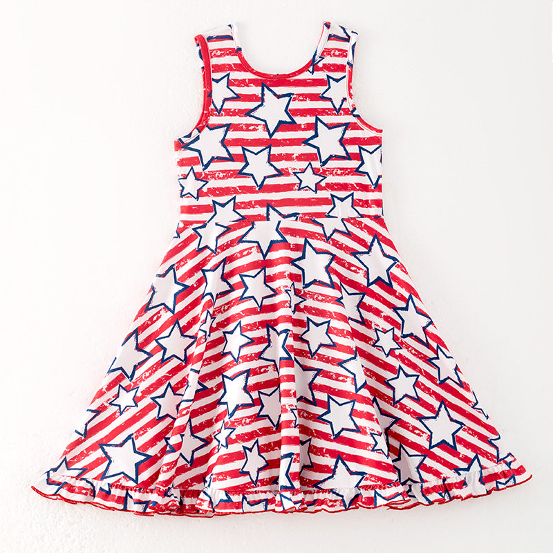 （In Stock）One Pack(8 Pieces total) Sale Girls Patriotic Print Dress