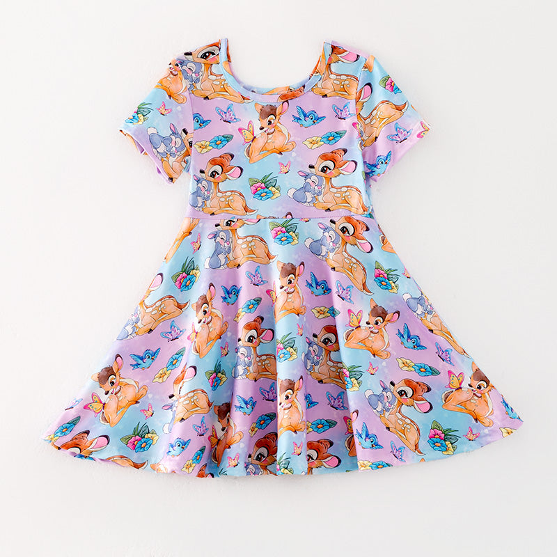 （In Stock）One Pack(9 Pieces total) Sale Girls Spring and Summer Deer Print Dress