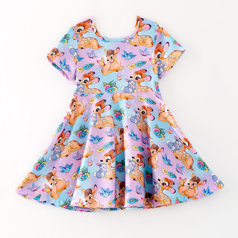 （In Stock）One Pack(9 Pieces total) Sale Girls Spring and Summer Deer Print Dress