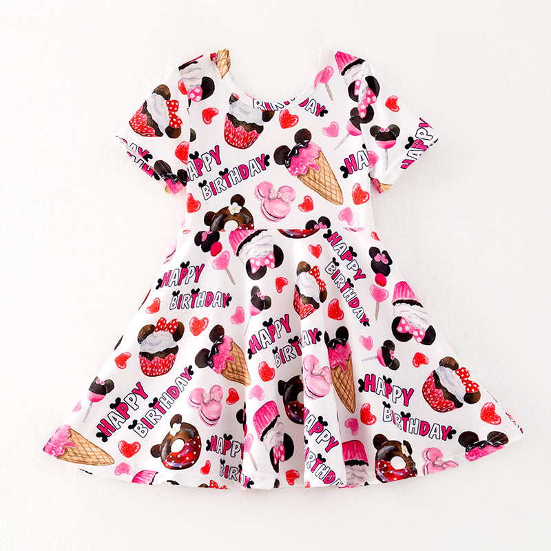 （In Stock）Girls Spring and Summer Cartoon Birthday Print Dress