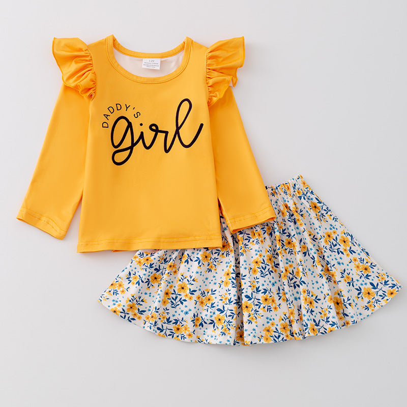 （In Stock E02-02-02）Girls Fall “Daddy`s Girl” Print Skirt Set