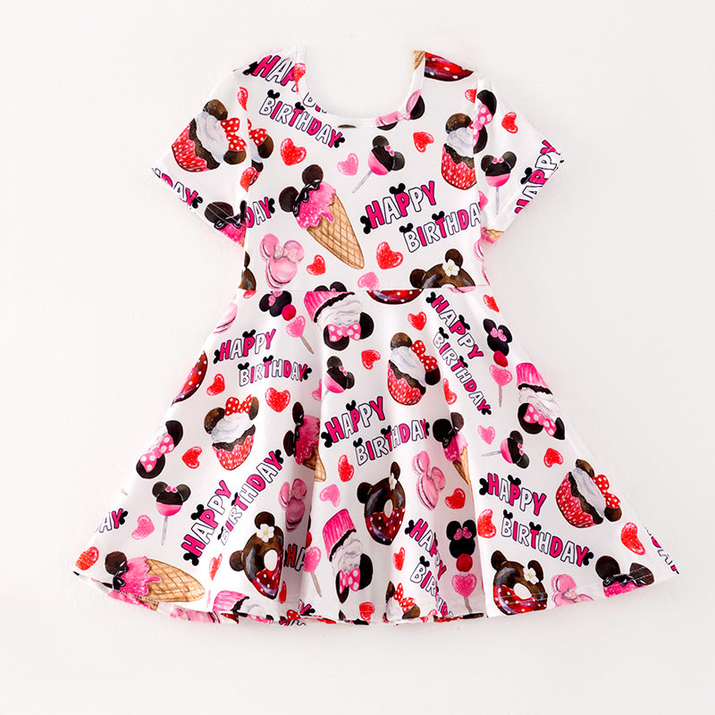 （In Stock）Girls Spring and Summer Cartoon Birthday Print Dress