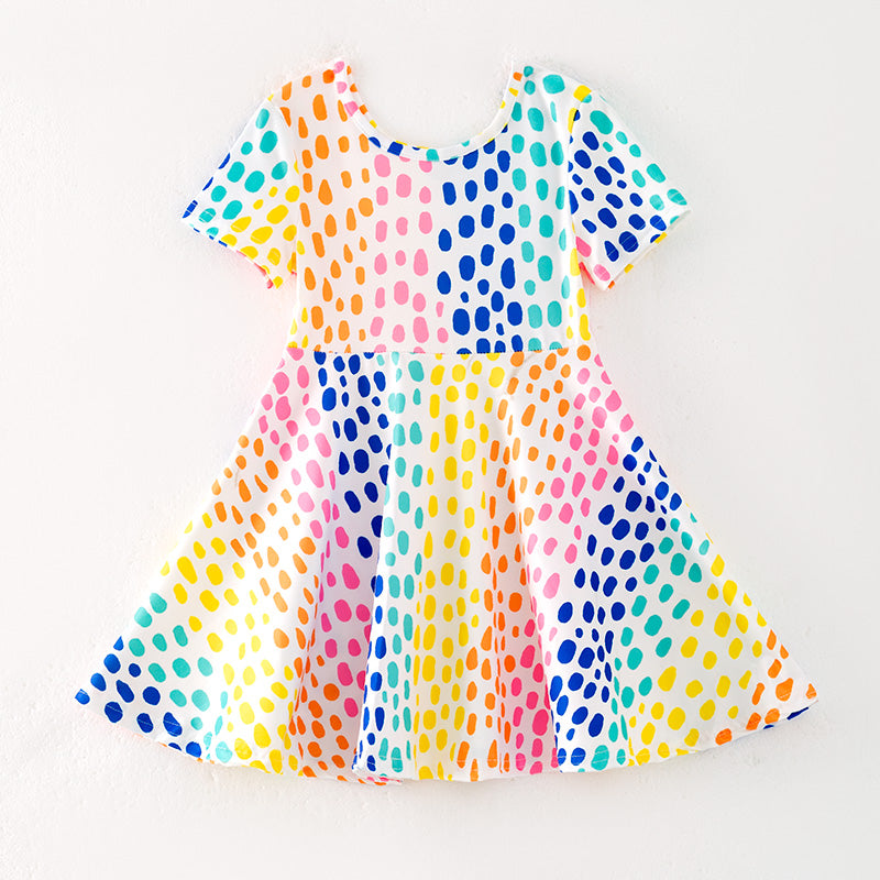 （In Stock）Girls Spring and Summer Colorful Point Print Dress