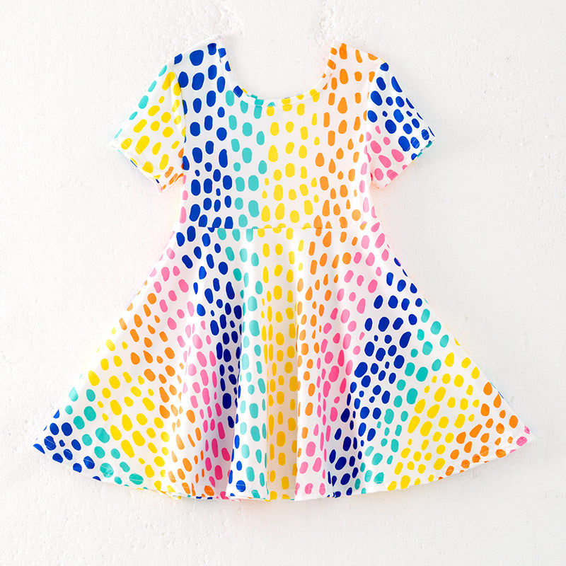 （In Stock）Girls Spring and Summer Colorful Point Print Dress