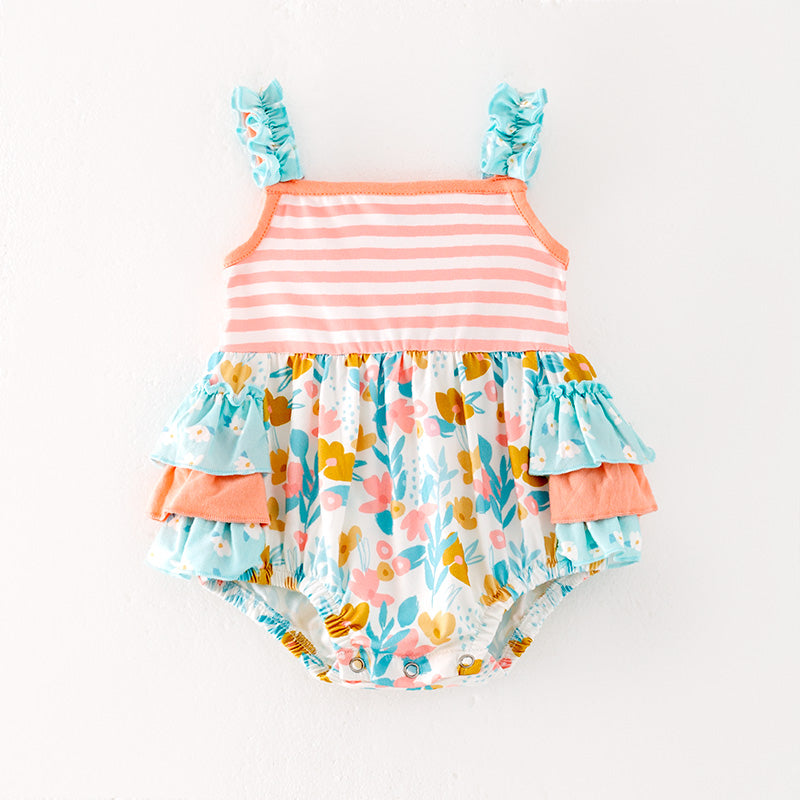 （In Stock）Toddler Girls Spring and Summer Floral Print Romper