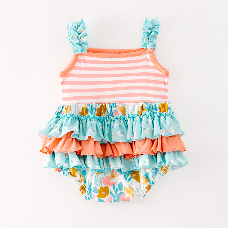 （In Stock）Toddler Girls Spring and Summer Floral Print Romper