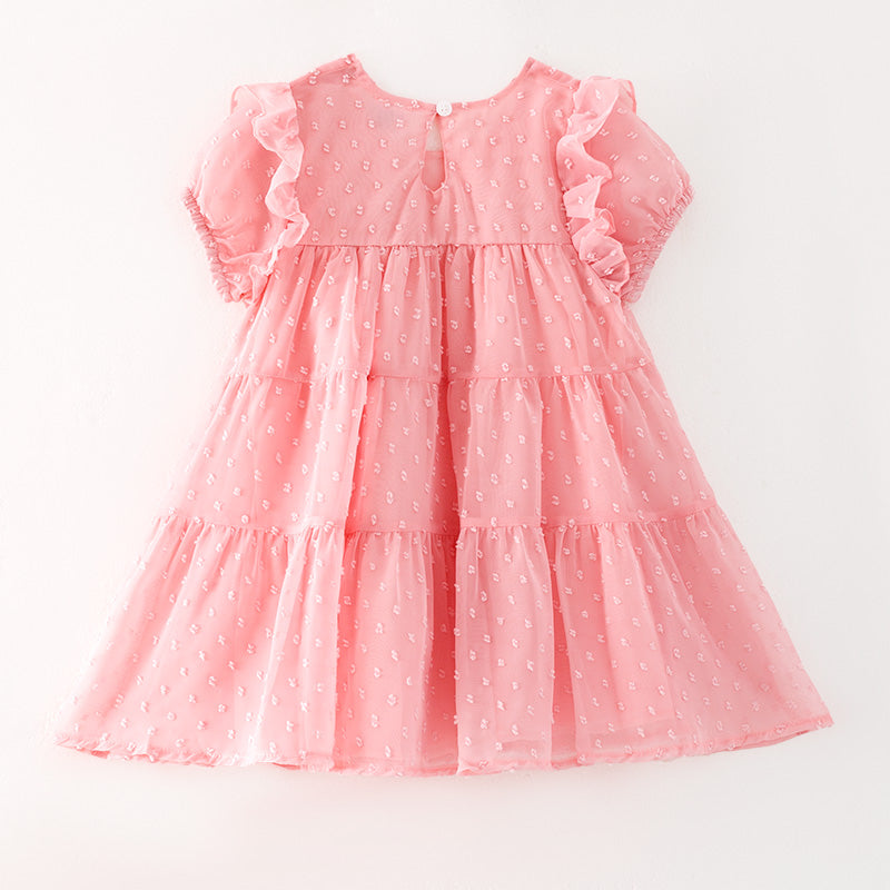 （In Stock）Girls Spring and Summer Pink Swiss Dot Dress