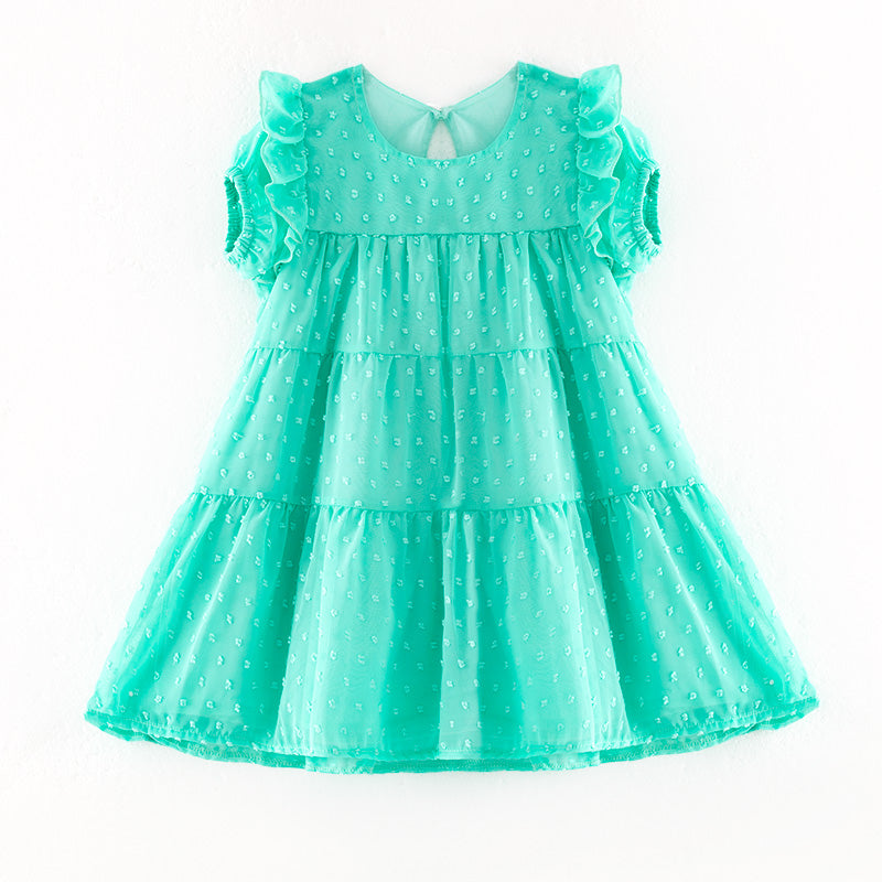 （In Stock）Girls Spring and Summer Mint Swiss Dot Dress