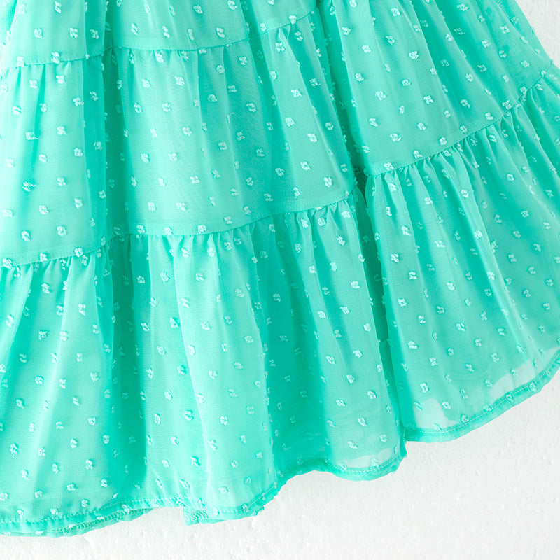 （In Stock）Girls Spring and Summer Mint Swiss Dot Dress