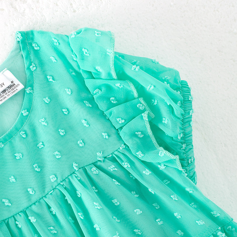 （In Stock）Girls Spring and Summer Mint Swiss Dot Dress