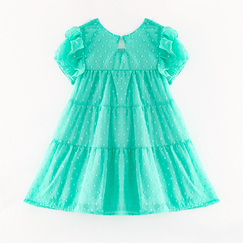 （In Stock）Girls Spring and Summer Mint Swiss Dot Dress