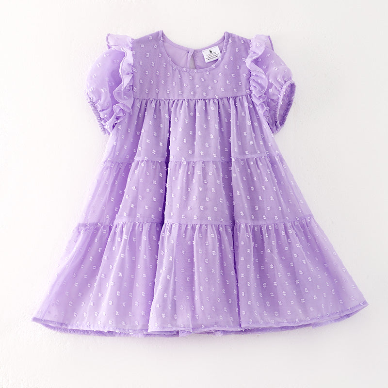 （In Stock）Girls Spring and Summer Lavender Swiss Dot Dress