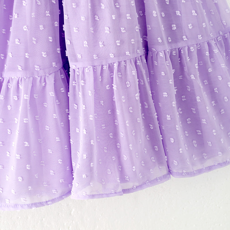 （In Stock）Girls Spring and Summer Lavender Swiss Dot Dress