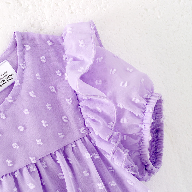 （In Stock）Girls Spring and Summer Lavender Swiss Dot Dress