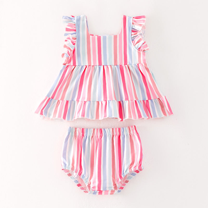 （In Stock）One Pack(5 Pieces total) Sale Toddler Girls Spring and Summer Stripe Bloomer Set