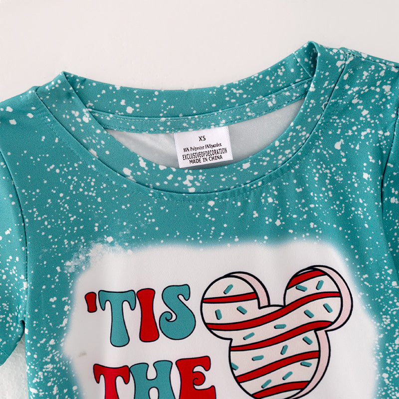 （In Stock L08-04-01）Girls Christmas Print Green T-shirt