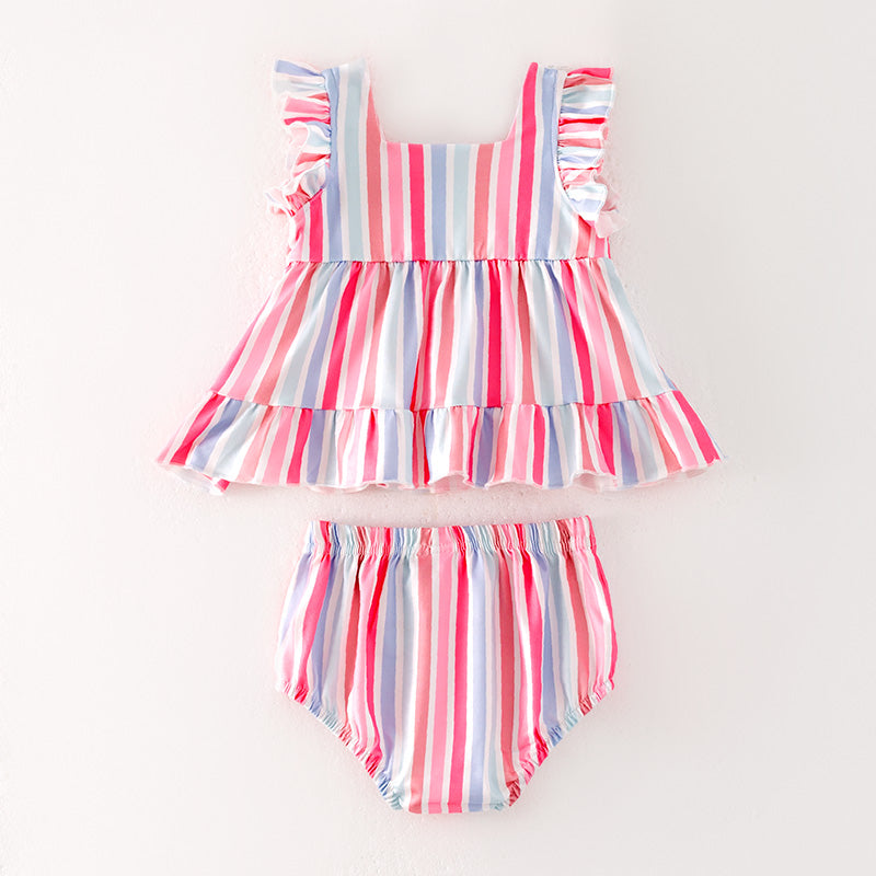 （In Stock）One Pack(5 Pieces total) Sale Toddler Girls Spring and Summer Stripe Bloomer Set