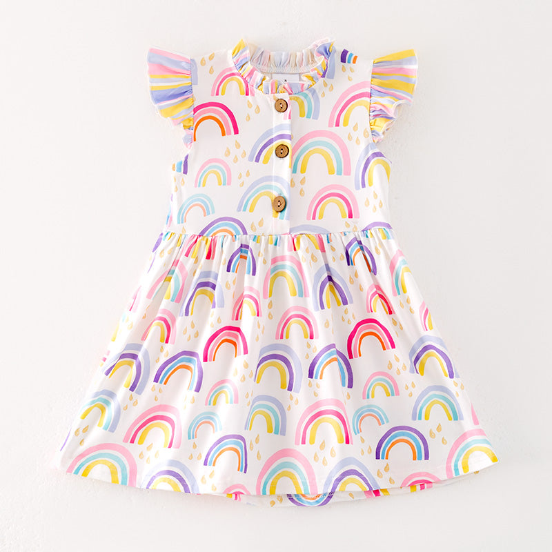 （In Stock）Girls Spring and Summer Rainbow Print Dress