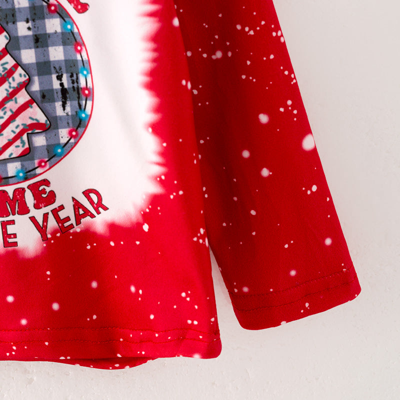 （In Stock L08-01-01）Girls Christmas Print Red Top