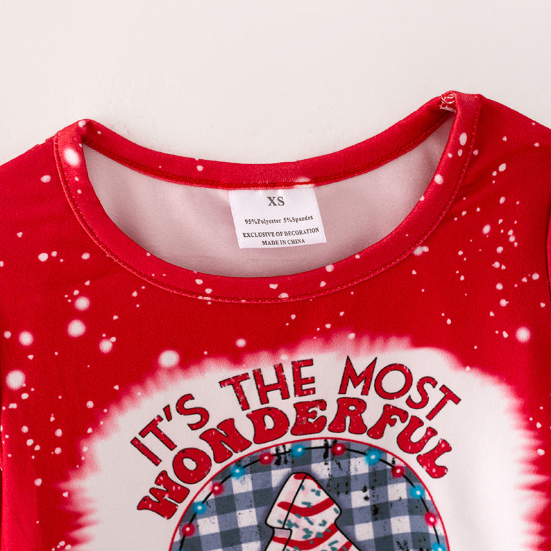 （In Stock L08-01-01）Girls Christmas Print Red Top