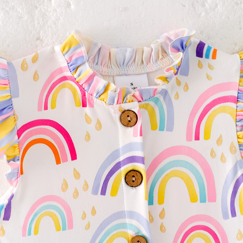 （In Stock）Girls Spring and Summer Rainbow Print Dress